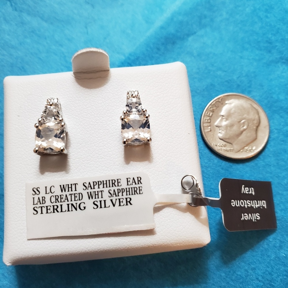 "NWT" White Sapphire earrings set Sterling silver - Picture 2 of 7